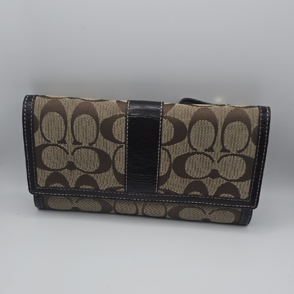 Coach Brown Signature Mono Canvas Continental Wallet W/ Checkbook Holder (EUC)✨️ - Picture 2 of 12